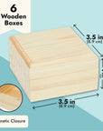 6 Pack Unfinished Wooden Boxes with Hinged Lids, Pinewood Magnetic Wood Box for Crafts, Jewelry Storage (3.5 X 3.5 X 2 In)