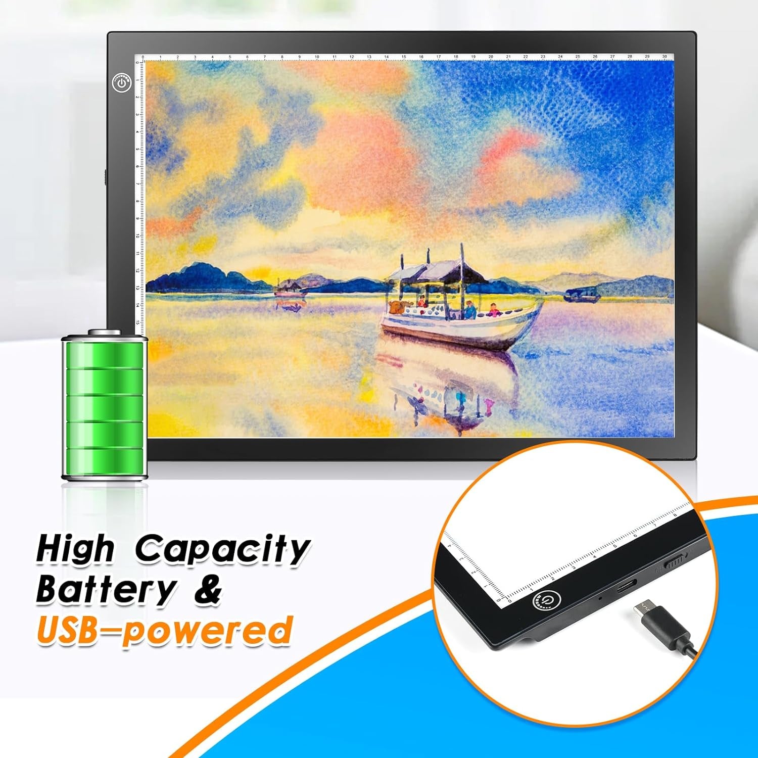 Rechargeable A4 LED Light Tracing Pad, Adjustable Battery Powered Drawing Tablet, Artcraft Portable Light Copy Board for Tattoo Transferring, Diamond Art, Weeding Vinyl