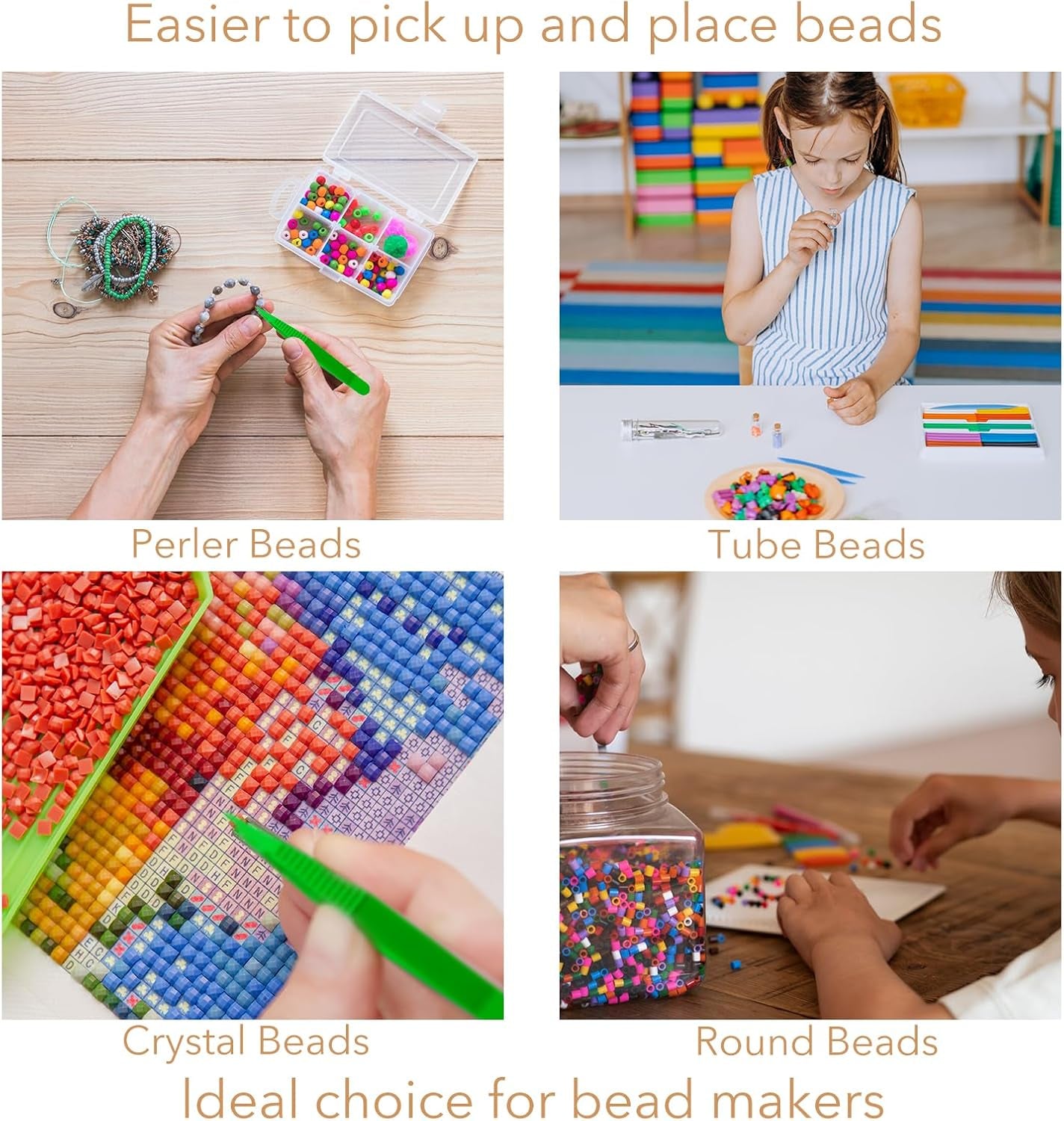 Plastic Tweezers, 5Pcs Plastic Tweezers for Kids,Craft Tweezers for DIY Craft Jewelry Making Family School Beading Project (A-White, Pink, Blue, Yellow, Green)