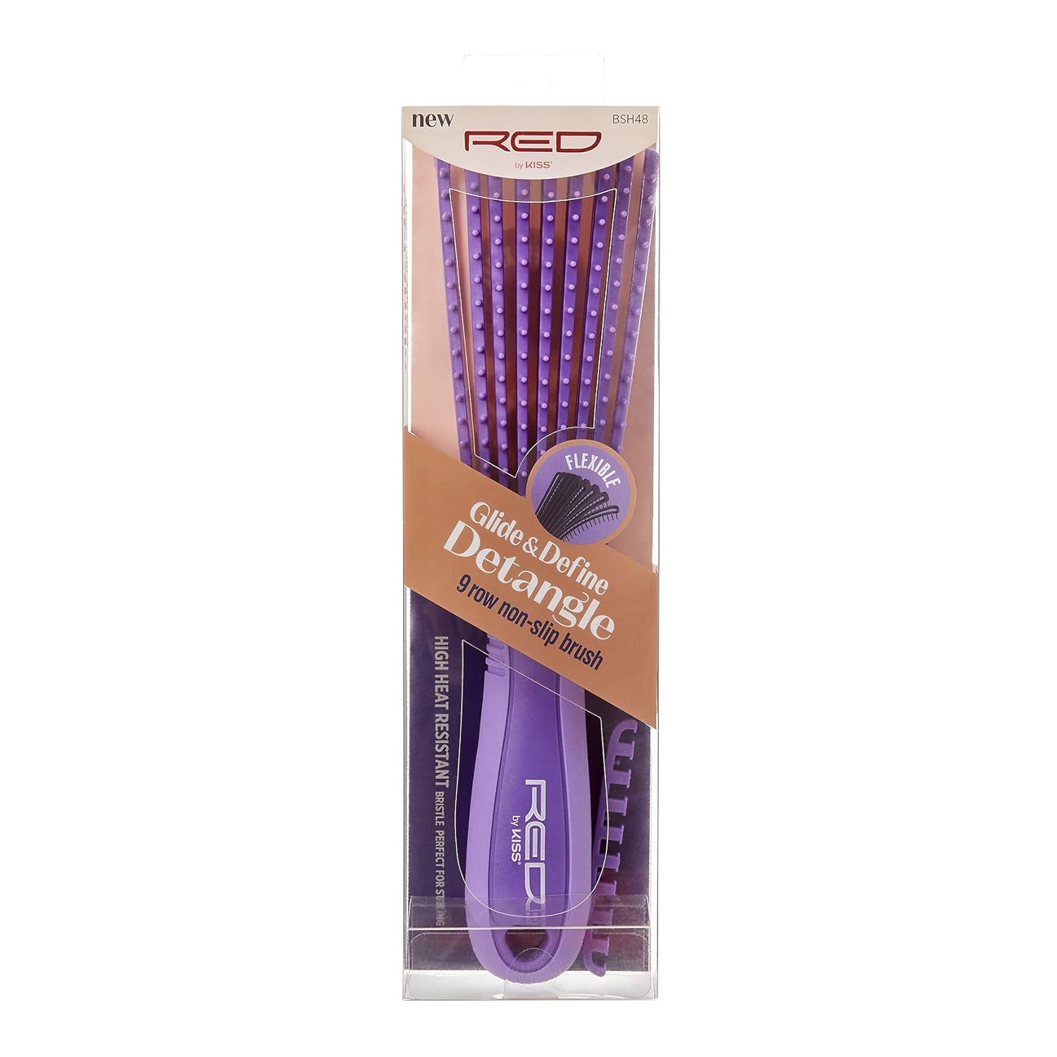 Red by Kiss Glide & Define Non-Slip Detangling Brush for Natural Hair Scalp Care Hair (Travel size) Heat Resistant Bristles Works Well with Blow Dryer