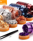 6 Boxes Gilding Flakes, Gold Foil Flakes for Resin, Gold Leaf Gilding Flakes Metallic Foil Flakes with Tweezers for Painting Arts and Resin Crafts, Nail Art (Gold, Silver, Copper, Red, Blue, Purple)