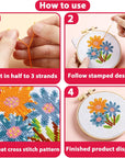 6PCS Cross Stitch Kits for Beginners DIY Embroidery Kit for Kids Adults Birthday Back to School Gift Spring Summer Flower Needlepoint Patterns with 2 Embroidery Hoops Craft Supplies