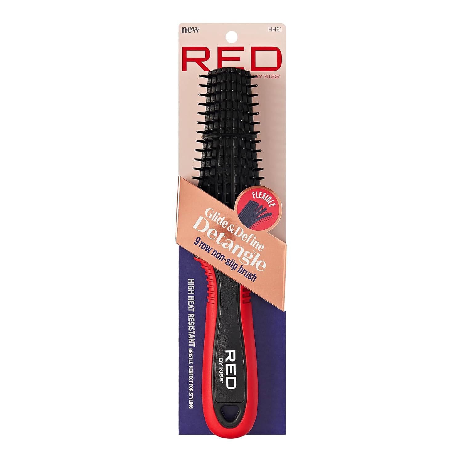 Red by Kiss Glide & Define Non-Slip Detangling Brush for Natural Hair Scalp Care Hair (Travel size) Heat Resistant Bristles Works Well with Blow Dryer