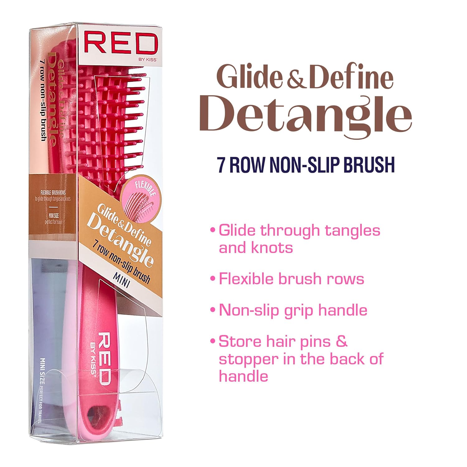 Red by Kiss Glide & Define Non-Slip Detangling Brush for Natural Hair Scalp Care Hair (Travel size) Heat Resistant Bristles Works Well with Blow Dryer