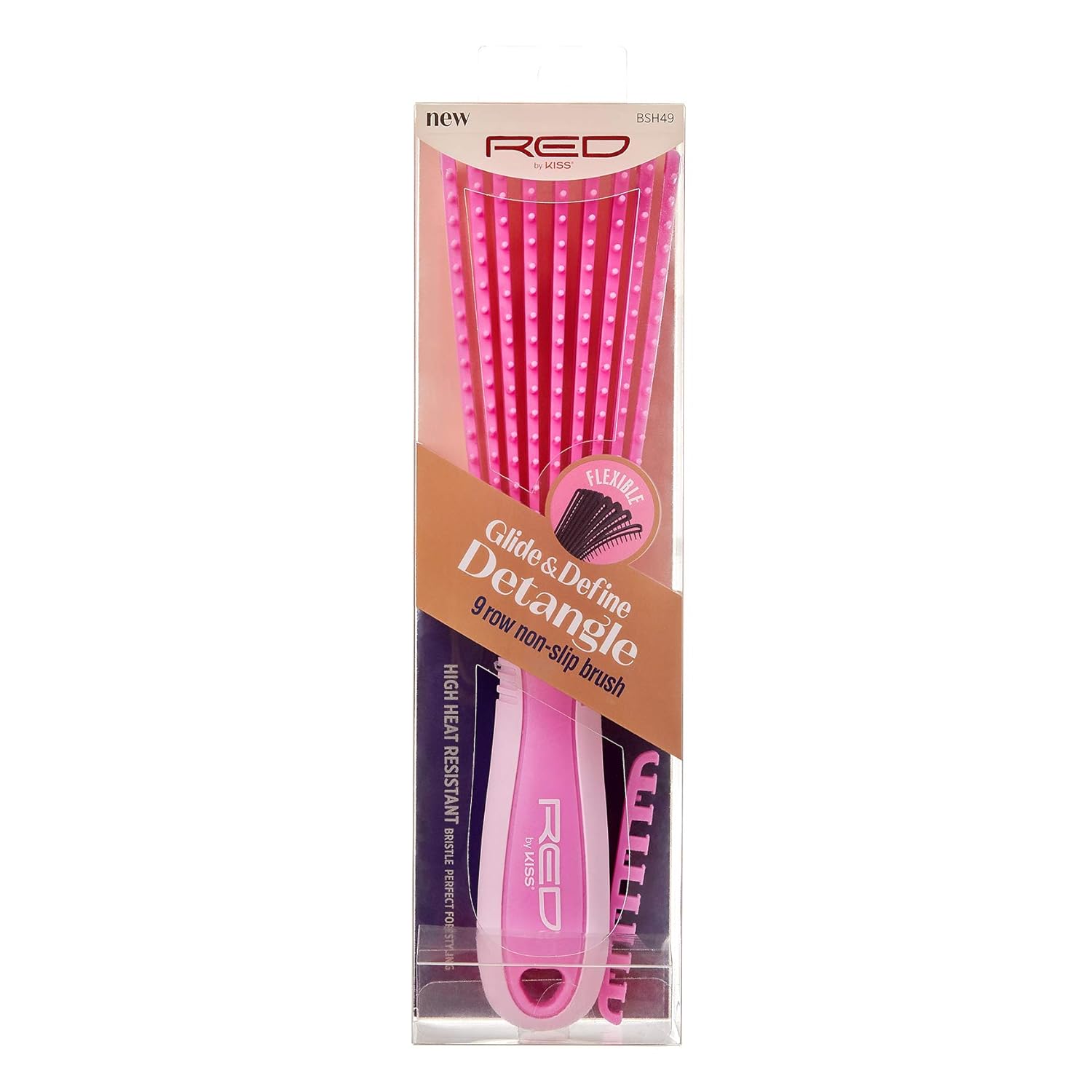 Red by Kiss Glide & Define Non-Slip Detangling Brush for Natural Hair Scalp Care Hair (Travel size) Heat Resistant Bristles Works Well with Blow Dryer