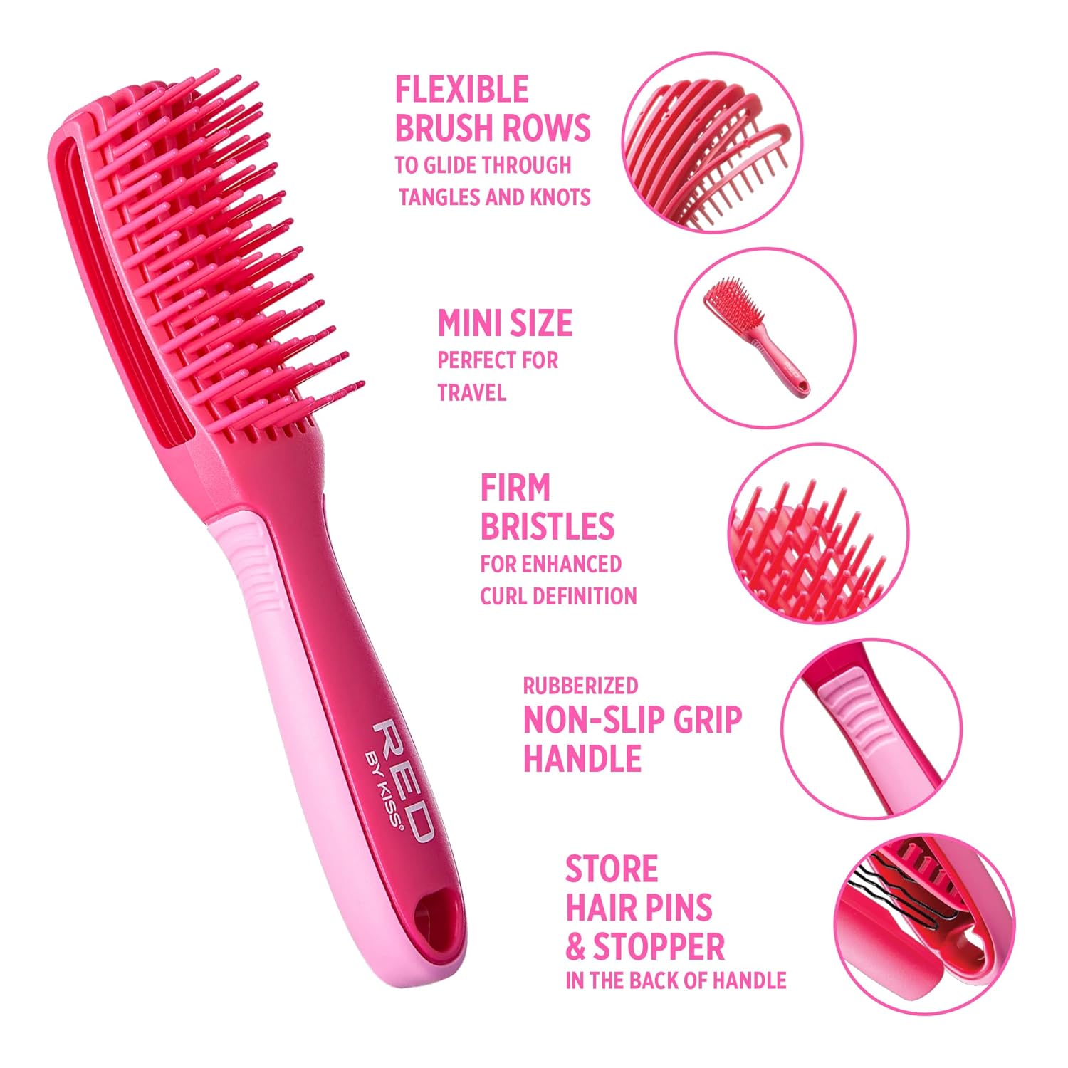 Red by Kiss Glide & Define Non-Slip Detangling Brush for Natural Hair Scalp Care Hair (Travel size) Heat Resistant Bristles Works Well with Blow Dryer
