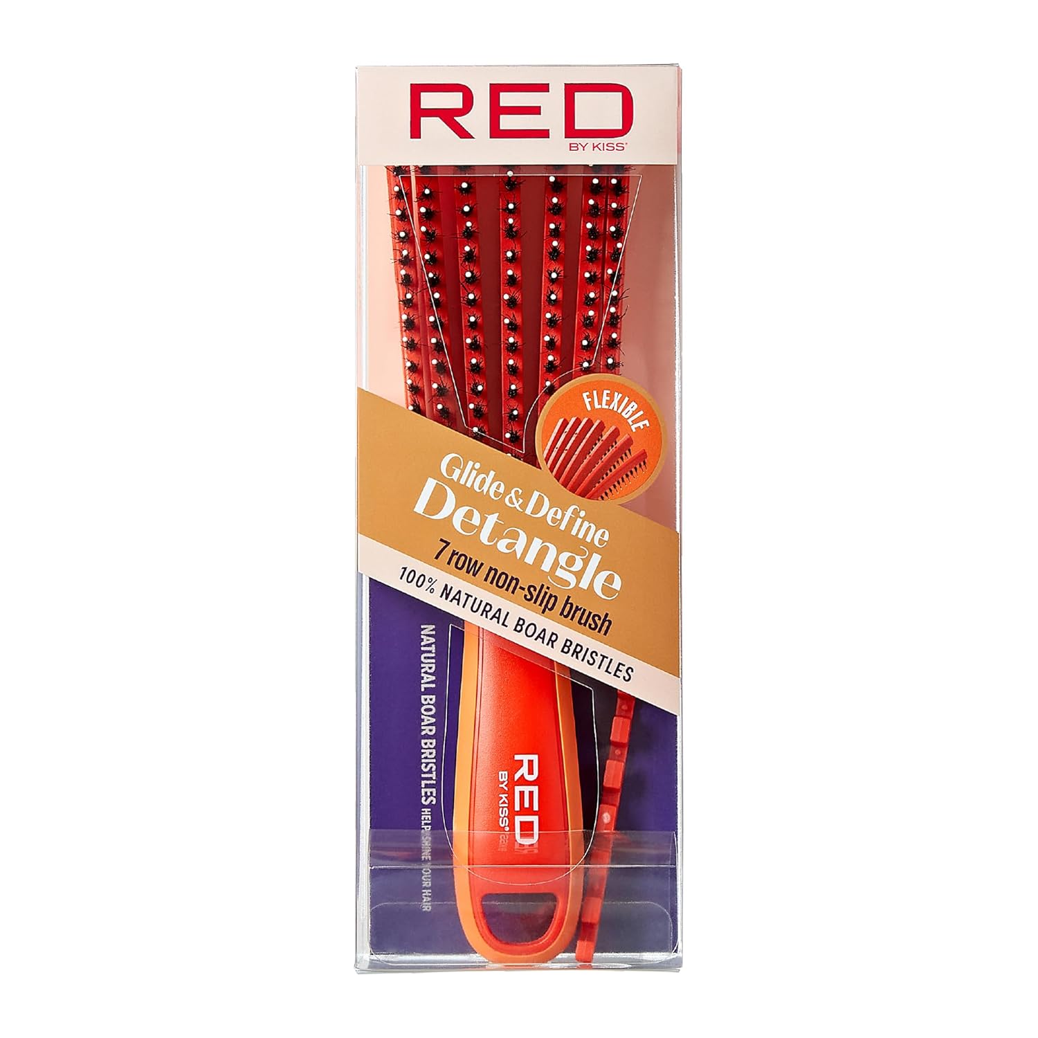 Red by Kiss Glide & Define Non-Slip Detangling Brush for Natural Hair Scalp Care Hair (Travel size) Heat Resistant Bristles Works Well with Blow Dryer