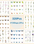 Butterfly Floral Stickers Bulk - 320 Pcs Transparent Realistic Dried Pressed Flower Stickers for Crafts, Envelopes, Scrapbook, Junk Journal Supplies - Waterproof Clear Wildflower for Resin