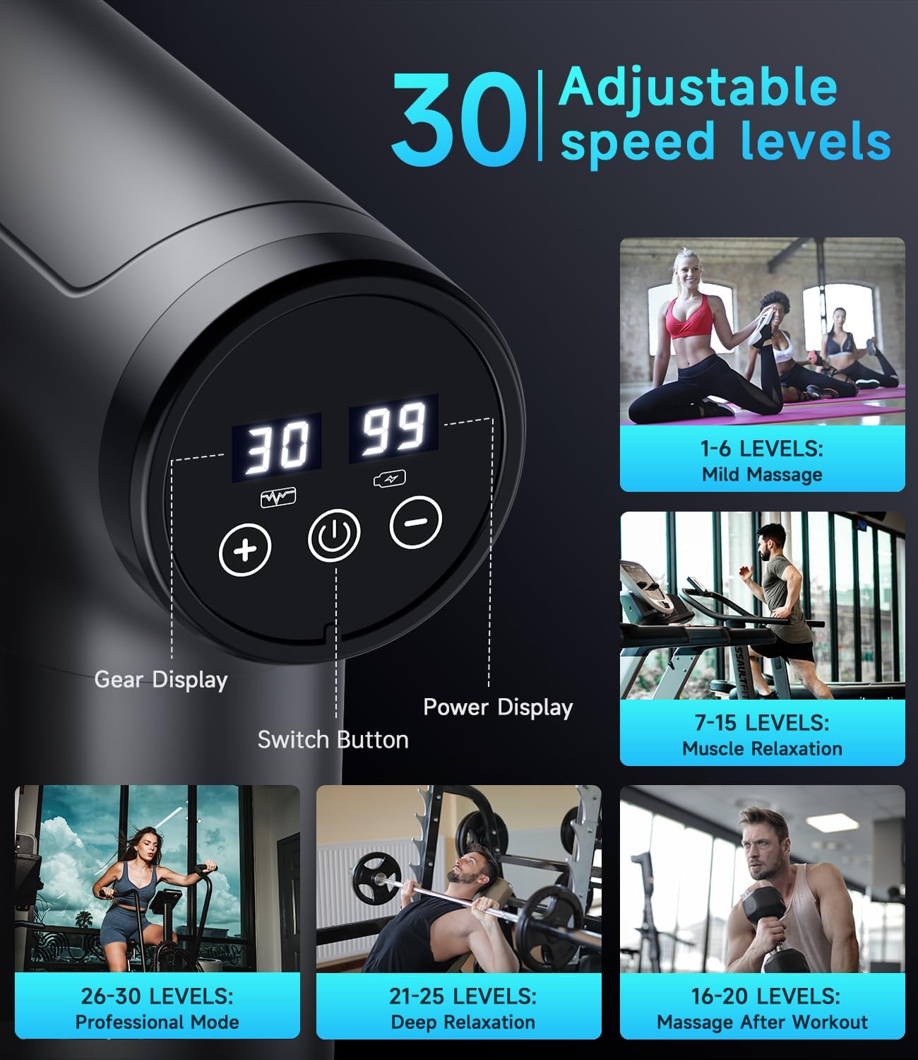 Massage Gun, Deep Tissue Massage Gun, Super Quiet Portable Electric Sport Massager, Handheld Mini Massage Gun Contains 6 Massage Gun Attachments (Gray)