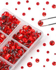 5040Pcs Red Flatback Rhinestones for Crafting, Crystal round Gems for Nail Art DIY Crafts Clothes Bags, 6 Mixed Size Hotfix Rhinestones with Tweezers and Picking Rhinestones Pen