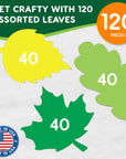 120 Pieces Spring Leaf Paper Cutouts with IDEA GUIDE, 2-Sided US Made Card Stock Punch Out Maple, Oak, and Birch Leaves for Bulletin Boards, Classroom Decor, Spring Crafts, DIY Scrapbook, and Posters