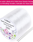 Stretchy String for Bracelets, 0.5Mm Clear Elastic String Stretch Cord Bracelet String with 2 Pcs Beading Needles for Seed Beads, Pony Beads, Bracelets and Jewelry Making