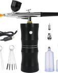 Airbrush Kit with Air Compressor, Upgraded 7.4V 34PSI Air Brush Gun Rechargeable Portable Cordless Air Brush Painting with 0.4Mm Nozzle for Painting, Nail Art, Tattoo (Pink)