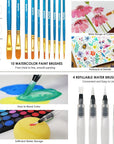 Watercolor Set, 48 Color Paint Set, 10 Brushes, 30 Page Pad(9"X12"), 4 Refillable Pens & More, Painting Kit for Kids, Adults, Beginners