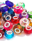 Large Hole Glass Beads Murano Glass Beads Assorted Faceted European Lampwork Spacer Loose Bracelets Beads Silver Plated Cores Charms for DIY Crafts Jewelry Making 50 Pcs Mixed