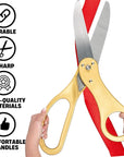 Gold Ribbon Cutting Ceremony Kit – 20 Inch Gold Giant Scissors Giants Ribbon Cutting Scissors with Red Ribbon Grand Opening Ribbon and Scissors for Special Events Inaugurations and Ceremonies