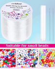 Stretchy String for Bracelets, 0.5Mm Clear Elastic String Stretch Cord Bracelet String with 2 Pcs Beading Needles for Seed Beads, Pony Beads, Bracelets and Jewelry Making