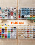 3 Pack 36 Grids Clear Stackable Plastic Organizer Storage Box Container with Adjustable Dividers for Beads, Art DIY, Crafts, Jewelry, Fishing Tackle with 5 Sheet Label Stickers