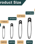 600Pcs Black Safety Pin Assorted Size Safety Pin Small and Large Safety Pins for Clothes Home School Office Sewing Craft and Arts Pinning