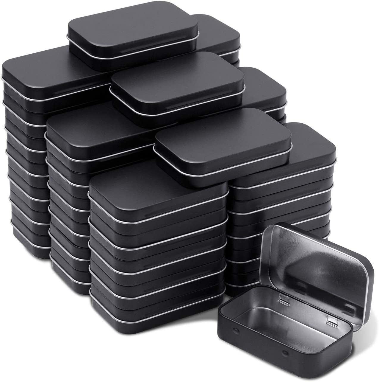 Metal Rectangular Hinged Tins - Pack of 40 Matte Black Mini Portable Box Containers Small Empty Storage Tins with Lids Home Organizer Kit for Storage Drawing Pin Jewelry Crafts