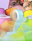 6 Spools Ribbon Sheer Chiffon Ribbon Gift Wrapping Ribbon Summer Ribbon Organza Ribbon for Crafts, 1 Inch Wide 60 Yards