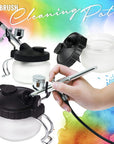 Airbrush Cleaning Kit - Airbrush Clean Pot Glass Cleaning Jar with Holder, 5Pc Cleaning Needles, 5Pc Cleaning Brushes, 1 Wash Needle, 2 Extra Filters