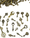 125 PCS Vintage Skeleton Key Set Charms, Mixed Antique Style Bronze Brass for Pendant DIY Jewelry Making Wedding Party Favors