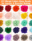 1250Pcs Glass Beads, 8Mm Round, 25 Vibrant Colors, for Bracelets, Jewelry Making, DIY Crafts