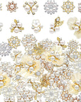 66 Pieces Craft Pearl Crystal Rhinestone Buttons Flower Faux Pearl Bouquet Embellishments for Crafting Flat Back Decorative Button DIY Jewelry Making Supplies Wedding Bouquet Jewelry (Silver)