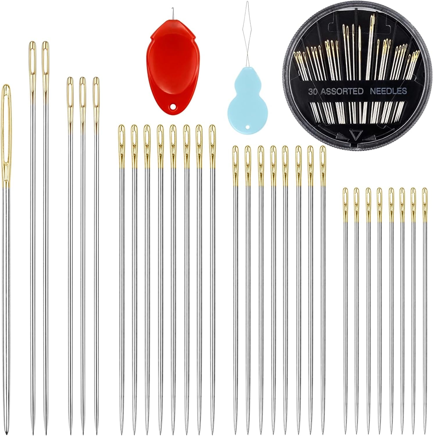 Premium Hand Sewing Needles Set,90-Count Assorted Embroidery Needles with Threaders,Thread Removal Knife, Thimble,Soft Tape Measure for Hand Sewing Repair