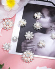 66 Pieces Craft Pearl Crystal Rhinestone Buttons Flower Faux Pearl Bouquet Embellishments for Crafting Flat Back Decorative Button DIY Jewelry Making Supplies Wedding Bouquet Jewelry (Silver)