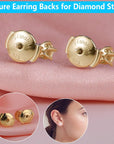 2-Pairs 18K Gold Plated Locking Earring-Back Replacements Secure for Diamond Studs, Hypoallergenic Sterling Silver Backings for Notched Post (0.7~1.0Mm)