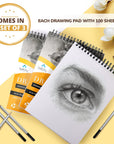 3 X Drawing Paper Pads 9” X 12” | 300 Sheets | 60Lbs 85G | Acid Free Sketchbook Paper for Dry Media | Top Spiral Bound Sketchpad for Kids, Beginners, Artists & Professionals