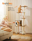 Woodywonders Cat Tree, 65-Inch Modern Cat Tower for Indoor Cats, Multi-Level Cat Condo with 5 Scratching Posts, Perch, Washable Removable Cushions, Cat Furniture, Rustic Brown UPCT166X01