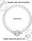 80 Pcs Chain Bracelets Link Bracelet Chains with OT Toggle Clasps Bulk Charm Bracelets for Women Alloy round Link Bracelet Connectors Minimalist Jewelry Bracelet Making Chain (Silver)