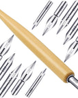 11 Pieces Comic Pen Nib Set, G-Pen Ink Nib Stainless Steel Drawing Comic Pen Nib Calligraphy Nibs with Wooden Comic Pen Nib Holder for Writing, Painting, Signing(White)