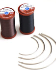 Extra Strong Upholstery Repair Sewing Thread Kit Coats and Clark - Heavy Duty Curved Needles, 1 Black Spool, 1 Brown Spool