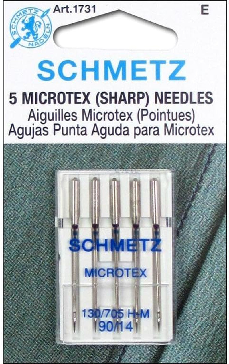 Microtex Sharp Sewing Machine Needles - Quilting & Topstitching Supplies, Size 90/14, 5-Needle Card, Pack of 5