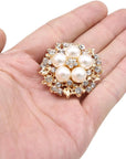 Lot 9Pcs Rose Gold-Tone Rhinestone Brooches, Big Pearl Crystal Wedding Bouquet Kit Set