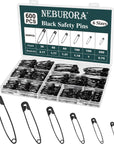600Pcs Black Safety Pin Assorted Size Safety Pin Small and Large Safety Pins for Clothes Home School Office Sewing Craft and Arts Pinning