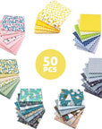 50Pcs 9.84" X 9.84" (25Cm X 25Cm) Cotton Fabric Bundle Precut Squares Fat Quarter for Patchwork Sewing DIY Craft Quilting Fabric (Bright Solid Colors)