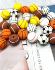 Silicone Loose Beads, DIY Necklace Bracelet Cute Sports Beads for Craft Set Jewelry, 15Mm Baseball Softball Football Silicone Beads Bulk Assorted Beads-35Pcs