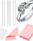 8 Pcs Ring Size Adjuster for Loose Rings, 28 Silver Polishing Cloths and 40 Small Plastic Bag, 4 Size Invisible Ring Sizers, Polishing Cloth and Mini Plastic Bags Set for Jewelry, Women and Men