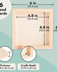 6 Pack Unfinished Wood Canvas Boards for Painting, 6X6 Square Wooden Panels for Crafts