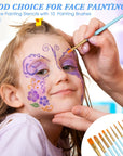 42 Pcs Face Paint Stencils Kits Includes 28 Reusable Facial Painting Stencils with 4 Stickers 10 Painting Brushes Plastic Tattoo Painting Templates for Kids Halloween Party Makeup (Fresh Style)