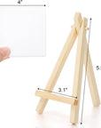24 Pack 4" X 4" Mini Canvas and Easel Set, Small Art Easel Stand with Canvas Set, Tabletop Wooden Display Stand and Canvas Panels for Artist, Students, Adults, Kids Painting