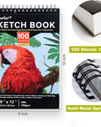 9X12 Premium Sketch Book, Spiral Bound Sketch Pad, 1 Pack 100 Sheets (68Lb/100Gsm) Sketchbook for Artist Sketching Drawing, Durable Acid Free Painting Art Paper for Kids, Adults.