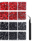 5040Pcs Red Flatback Rhinestones for Crafting, Crystal round Gems for Nail Art DIY Crafts Clothes Bags, 6 Mixed Size Hotfix Rhinestones with Tweezers and Picking Rhinestones Pen
