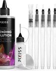 Alcohol Ink Blending Solution (4Oz) and Water Brush Pen (6Pk) - Watercolor Blending Brush Pens for Alcohol Ink Painting with Various Tips with Alcohol Blending Solution