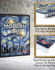 Modern Art Adult Coloring Book for Stress Relief, 50 Drawings Inspired by Famous Paintings, Smooth and Thick Paper, Spiral Binding, USA Printed, Lay Flat Hardback Book Cover, Ink Blotter Paper